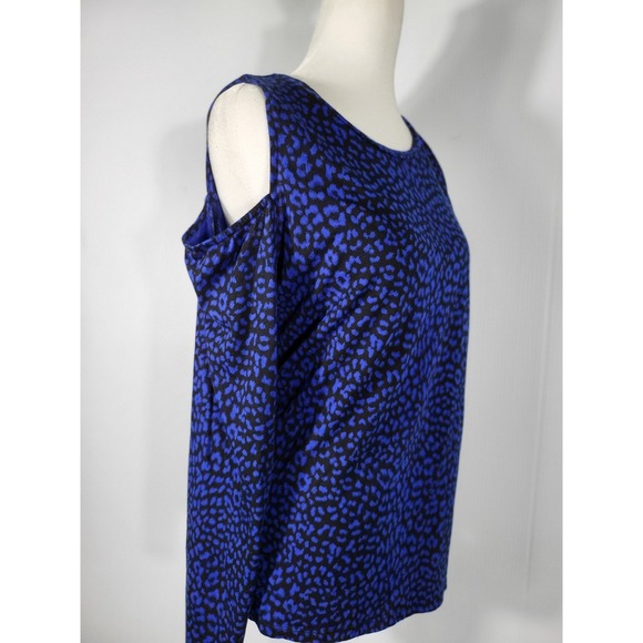 Michael Kors Cold Shoulder Top Animal Print Long Sleeve Blouse L - Picture 2 of 8